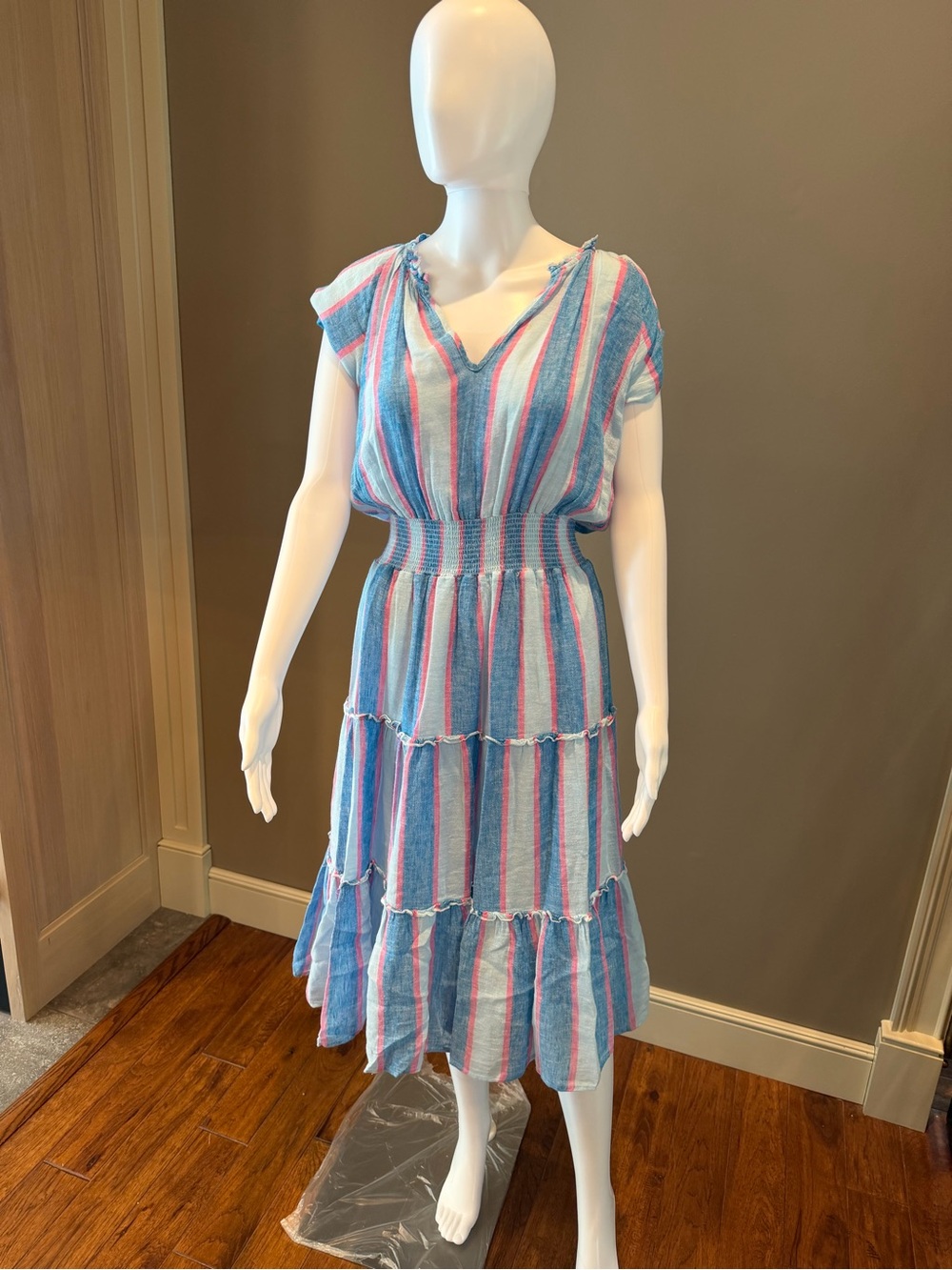 Rails Striped Blue & Pink Tiered Maxi Dress Size S